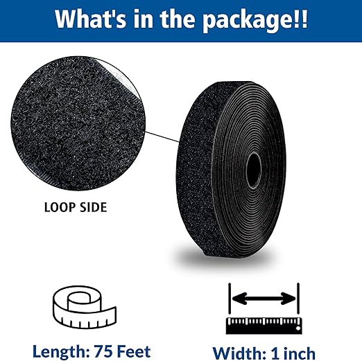 Hook Adhesive-Backed Hook-Side Only: (Black, 1" x 75 Feet)