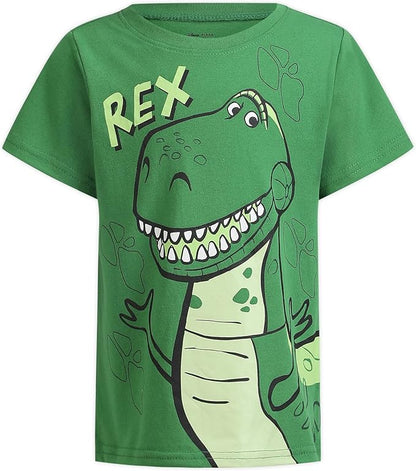 Disney Toy Story Woody, Buzz and Rex Boys Short Sleeve T-Shirt 4 Pack for Toddler and Little Kids