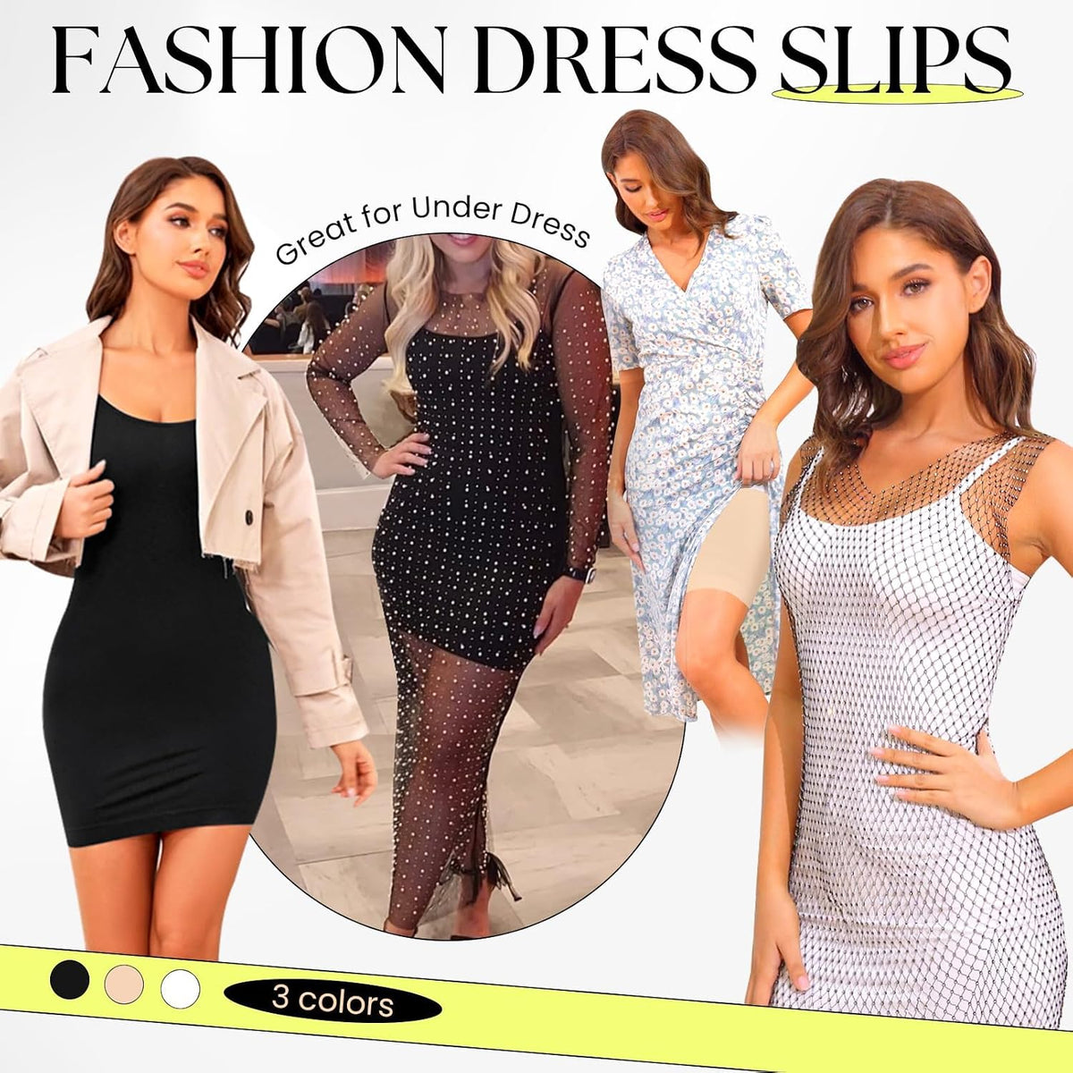 fortix Women's Shapewear Slips Under Dresses Tummy Control Body Shaper Full Slip Seamless Spaghetti Cami Dress