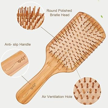 Bamboo Hair Brush and Combs for Long, Thick, Curly, Wavy, Dry or Damaged Hair - Reducing Breakage, Frizz and Tangles