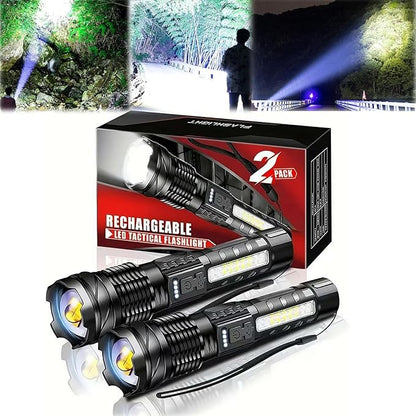2PCS Rechargeable Flashlights High Lumens, 7mode Flashlights Rechargeable Super Bright High Powered Flash Light Adjustable Tactical Flashlight LED Flashlight, for Emergency Home