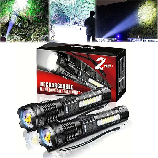 2PCS Rechargeable Flashlights High Lumens, 7mode Flashlights Rechargeable Super Bright High Powered Flash Light Adjustable Tactical Flashlight LED Flashlight, for Emergency Home