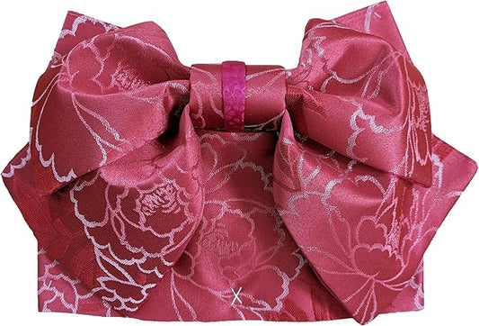 Japanese Traditional Women's Obi Belt with Pre-tied Bow, for Kimono and Yukata, Easy to Put On, Beautiful Flowers Patterns