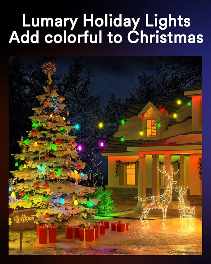 Lumary 100FT Smart Outdoor String Lights with APPRemoteVoice Control, RGBAI Color Changing Patio Lights with Warm White 302 LED Bulbs, IP65 Waterproof Permanent Outdoor Lights Work with Alexa