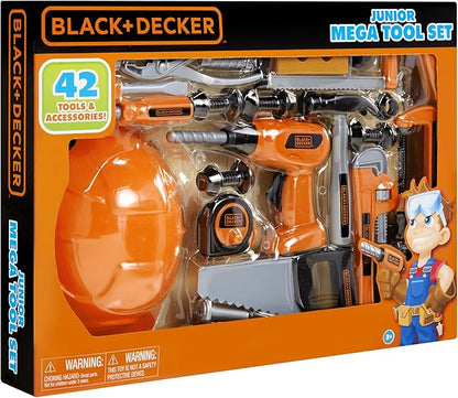 BLACKDECKER Junior Kids Tool Set - Mega Tool Set with 42 Tools  Accessories! Role Play Tools for Toddlers Boys  Girls Ages 3 Years Old and Above, Includes Helmet! (58505)
