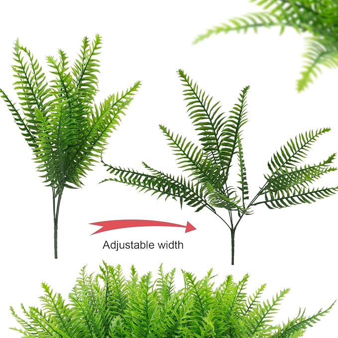 lovemoon 12 Pcs Fake Ferns for Outdoors UV Resistant Faux Fern Plants, Artificial Greenery Fern Stmes for Outside, Garden Porch & Patio Greenery Decor (12, Light Green)
