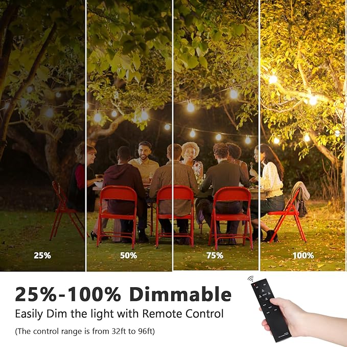 BesLowe 48FT S14 Solar String Lights Outdoor with Remote Controller, Solar Powered Patio Lights Waterproof with LED Edison Bulbs, Dimmable Hanging Lights for Outside Backyard Porch, USB Rechargeable