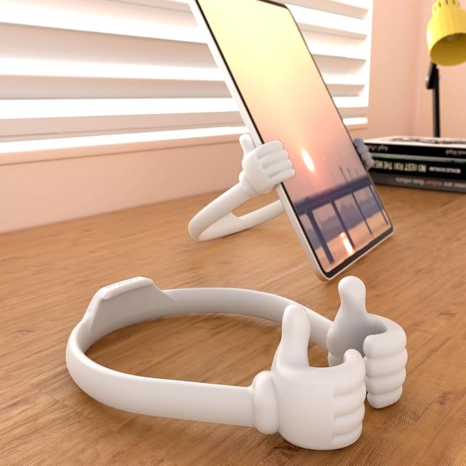 Honsky Thumbs-up Cell Phone Stand Holder, Tablet Stand Cradle for Desk Desktop Smartphone Cellphone Mobile Phone Tablets – Universal Adjustable Flexible, White
