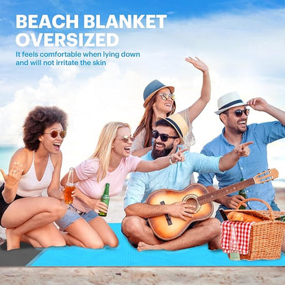 EASYFUN Beach Blanket Sandproof Oversized, 79''83'' Extra Large Beach Mat, Portable Picnic Mat for Travel Camping Hiking, Lightweight Beach Essentials Family Water Resistant Mat Nylon 210T