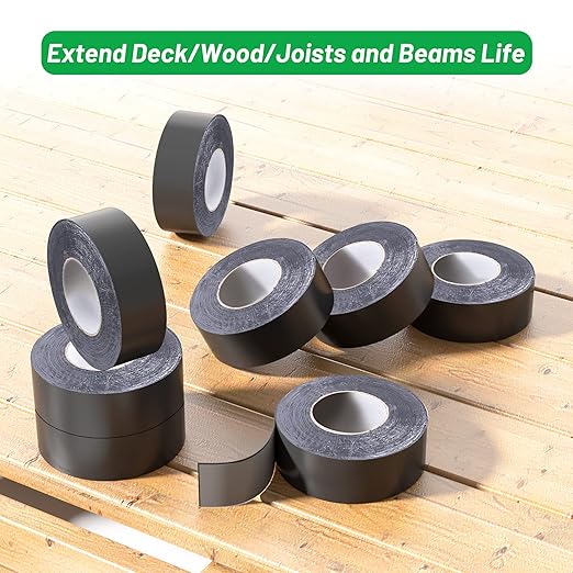 Joist Tape for Decking, 2" x 50' Butyl Deck Tape Waterproof Seal and Weather Resistance Self-Adhesive Flashing Tape,Anti-Corrosion for Wood Joists and Beams-Black (8 Roll)