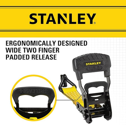 STANLEY S1007 Black/Yellow 1.5" x 16' Ratchet Tie Down Straps - 1,100 lb Safe Working Load / 3,300 lb Break Strength, 2 Pack