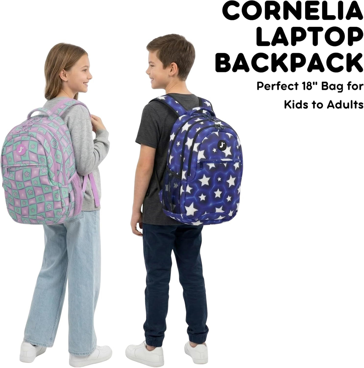 J World Cornelia Middle School Backpack for Kids. Student Laptop Bookbag, Icon Checkers