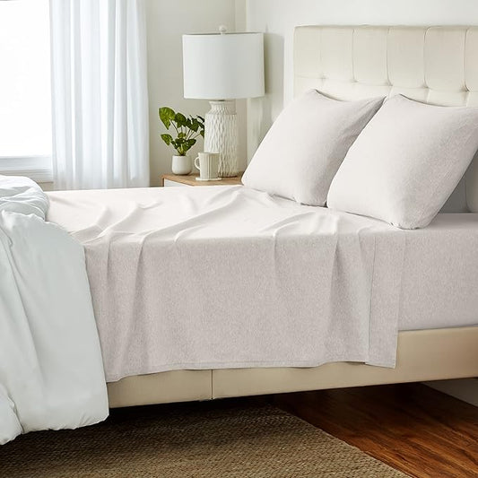 Basics Cotton Jersey 4-Piece Bed Sheet Set, Queen, Oatmeal, Solid