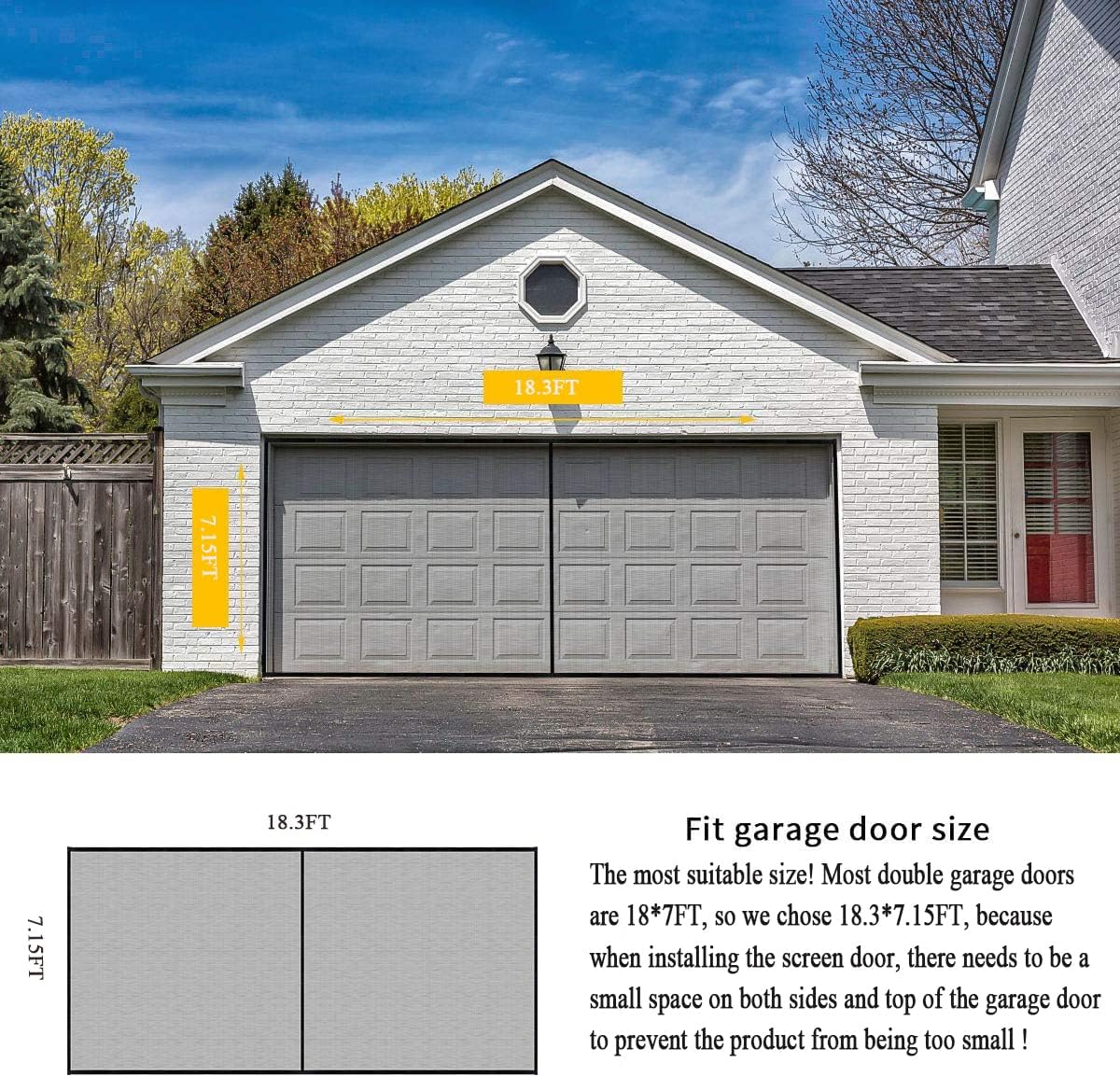 Garage Door Screen for 18x7FT ?2 Car Garage Doors- Reinforced Fiberglass Door Screen,Stronger High Energy Magnets ? Magnetic Screen Door…