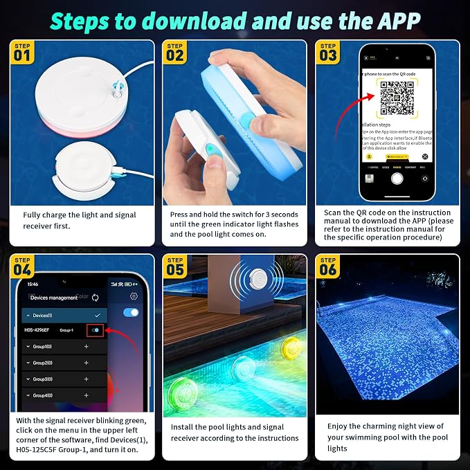 Pool Lights for Above/In Ground Pools Only , Portable Smart Magnetic Underwater IP68 Waterproof LED Light Rechargeable