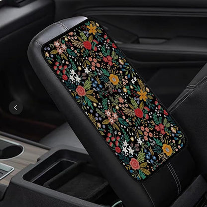 Garden Wildflowers Universal Armrest Cover Pad, Car Center Console Cushion Pad, Protect from Pet Claws, Dirt, and Sticky Fingers, Comfortable Car Decor Accessories Fit for Most Cars, Vehicles, SUVs