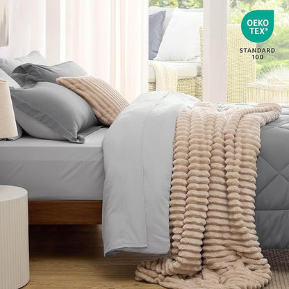Bedsure Full Size Comforter Set - 7 Pieces Reversible Grey Bedding, Full Size Bed Set for All Seasons, Bed in a Bag with Down Alternative Comforter, Sheets, Pillowcases  Shams