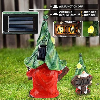 Garden Gnome Statue, Sculpture Funny Resin Gnome Garden Figurines and Solar Garden Statue for Garden Decorations,Patio Yard Lawn Ornaments Gift 12.3inch Tall