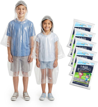Hagon PRO Disposable Rain Poncho for Kids with Hood (5 Pack) Lightweight, Waterproof, Toddler Rain Coat, Emergency Ponchos, Travel & Theme Parks