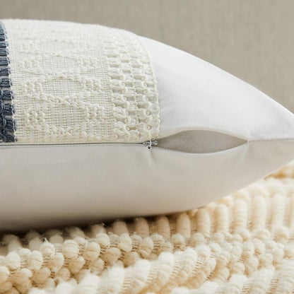 2pk Boho Pillow Covers 22x22, Natural White/Contrast/Navy