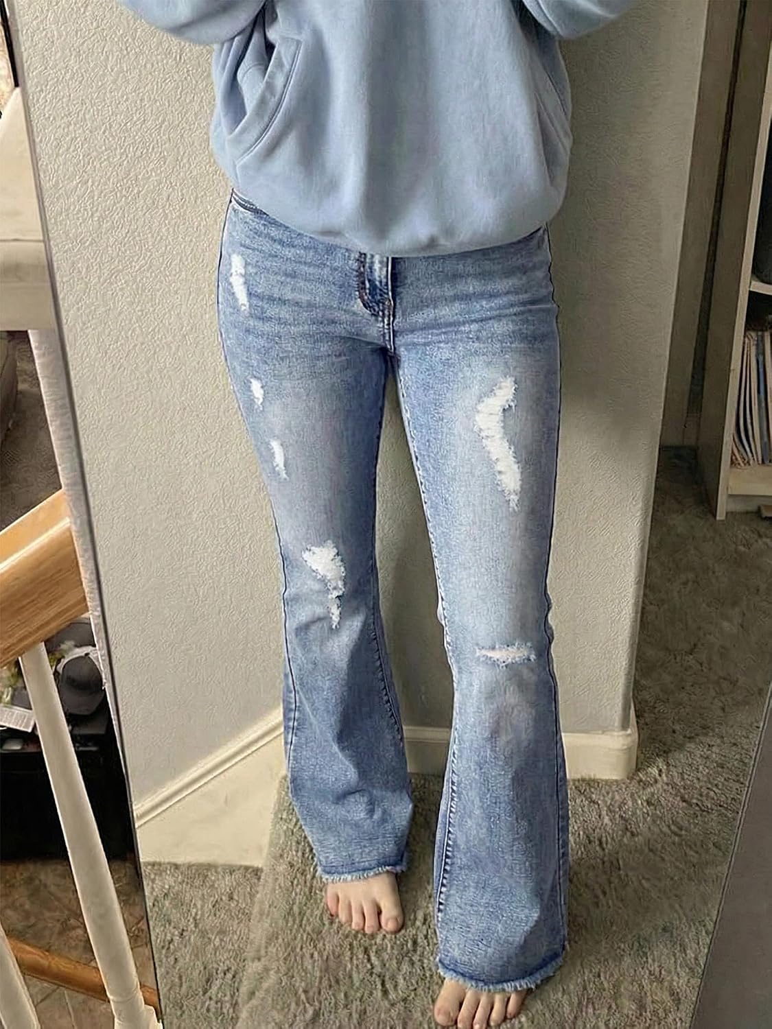 Vintage Bell Bottoms Flare Jeans for Women 90s High Waist Ripped Distressed Wide Leg High Rise Denim Pants