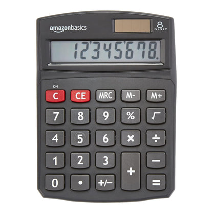 Basics LCD 8-Digit Desktop Calculator, Portable and Easy to Use, Black, 1-Pack