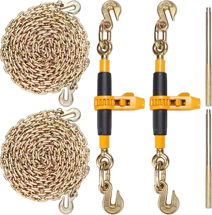 VEVOR 38"-12" Ratchet Chain Binder with Chain, G80 12000 lbs Secure Limit, Heavy Duty Load, Labor-Saving Anti-Skid Handle, Tie Down Hauling Chain Binders for Flatbed Truck Trailer, 2 Set  Yellow