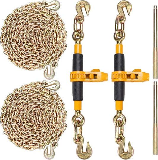 VEVOR 38"-12" Ratchet Chain Binder with Chain, G80 12000 lbs Secure Limit, Heavy Duty Load, Labor-Saving Anti-Skid Handle, Tie Down Hauling Chain Binders for Flatbed Truck Trailer, 2 Set  Yellow