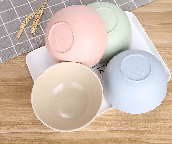 LuckyZone Unbreakable Cereal Bowls - 24 oz Reusable Wheat Straw Bowl Set of 4 - Dishwasher & Microwave Safe - Perfect for Cereal, Soup and Rice - BPA Free, Healthy & Eco-Friendly (Beige)