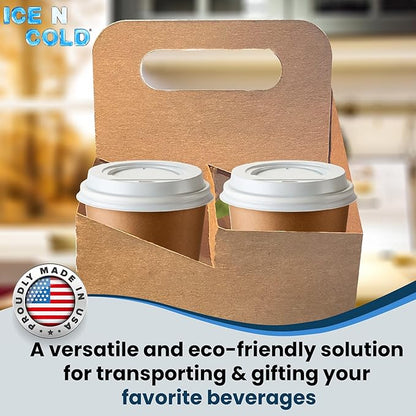 4 Cup Drink Carrier with Handle  Kraft Paperboard Cup Holder  Disposable Cup Holder for Hot or Cold Drinks  Cup Carrier for Food Delivery Services, Uber Eats, Door Dash (15)