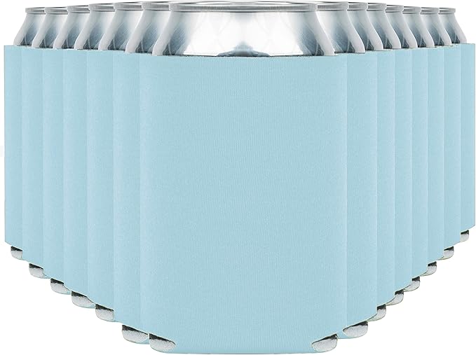 Blank Beer Can Coolers Sleeves (30-Pack) Soft Insulated Beer Can Coolies - HTV Friendly Plain Koolies in Bulk for Beer Cans  Bottles - Coolie Blanks for Vinyl Projects  Wedding Favors (Light Blue)
