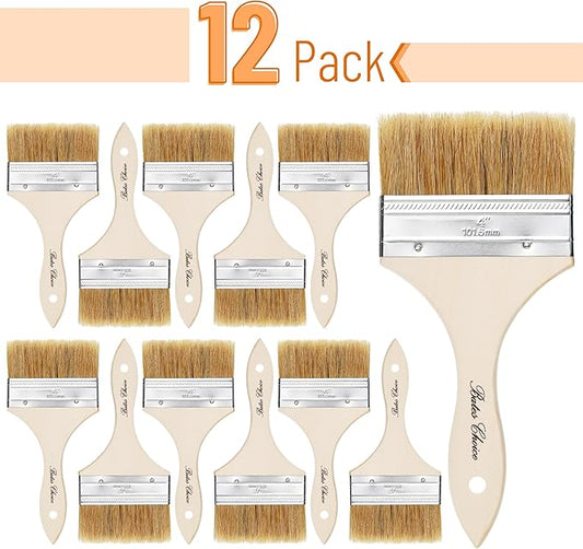Bates- Chip Paint Brushes, 4 Inch, 12 Pack, Chip Brush, Brushes for Painting, Paint Brushes, Stain Brushes for Wood, Natural Bristle Paint Brush, 4 Inch Paint Brush, Chip Paint Brushes for Paint