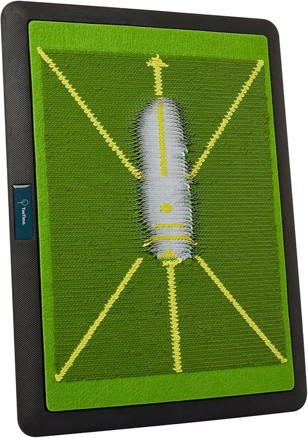 TeeTime Golf Practice Mat - Patent Pending - Dual-Tone Sequin Design - Ideal for IndoorOutdoor Golf Training - Includes Carry Clip