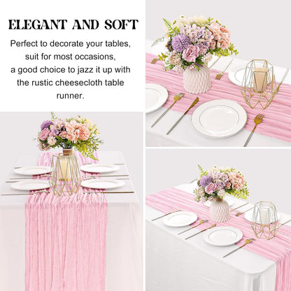 2 Pieces Pink Cheesecloth Table Runner Boho Gauze Fabric Table Runner Rustic Sheer Runner for Wedding Birthday Baby Shower Party Boho Table Decoration?Pink?