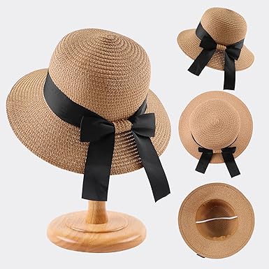 Zsedrut Women,Little Girls Straw Sun Hat Summer Beach Cap Foldable Visor Floppy Hats Wide Brim with Bowknot