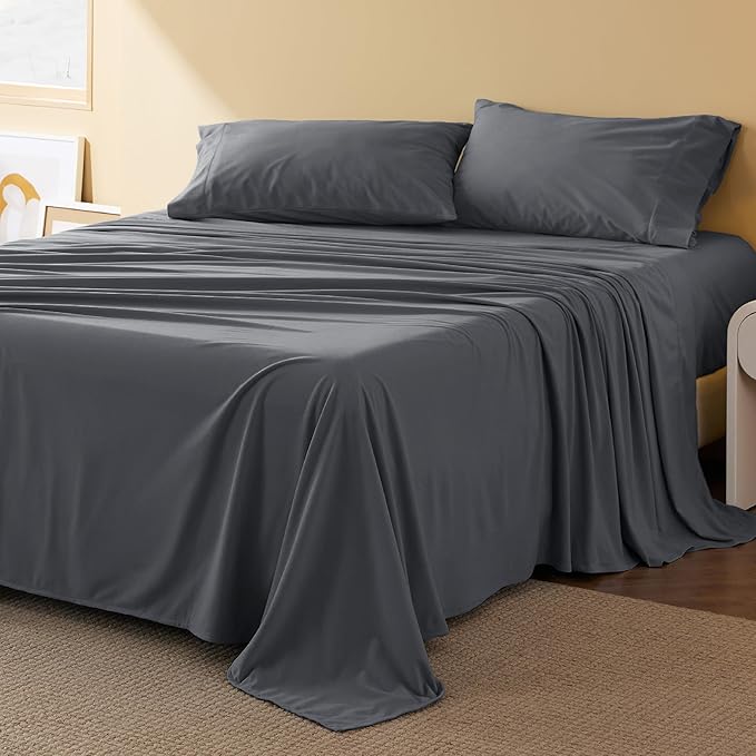 Bedsure Twin Size Polyester Flannel Sheets, Warm Soft Fleece Bed Sheets Set with Deep Pockets, Breathable Brushed Flannel Bedding for Women, Men, Kids  Teens, Dark Grey