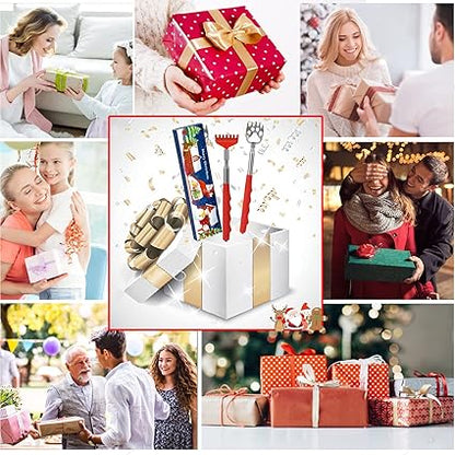 Stocking Stuffers for Men, 2 Pack Extendable Back Scratcher, Christmas Gifts for Men, Santa's Claws Telescopic Back Scratchers with Christmas Gift Box, Red Massage Tool for Back with Rubber Handles