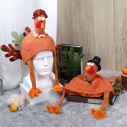 Full Head Turkey Headgear,Realistic Silly Turkey Hat Mask with Dangling Legs,Thanksgiving Plush Turkey Cap for Party