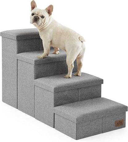 Dog Stairs with Storage 22" H, 4-Step Wider Dog Steps, Up to 180 lbs, Grey