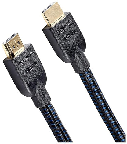 Basics HDMI Cable 15ft, 4K HDMI 2.0 Cord (18Gbps), Nylon-Braided, 4K60Hz, 2160p, 48 bit, Compatible with TVPS5XboxRoku, Black  Blue
