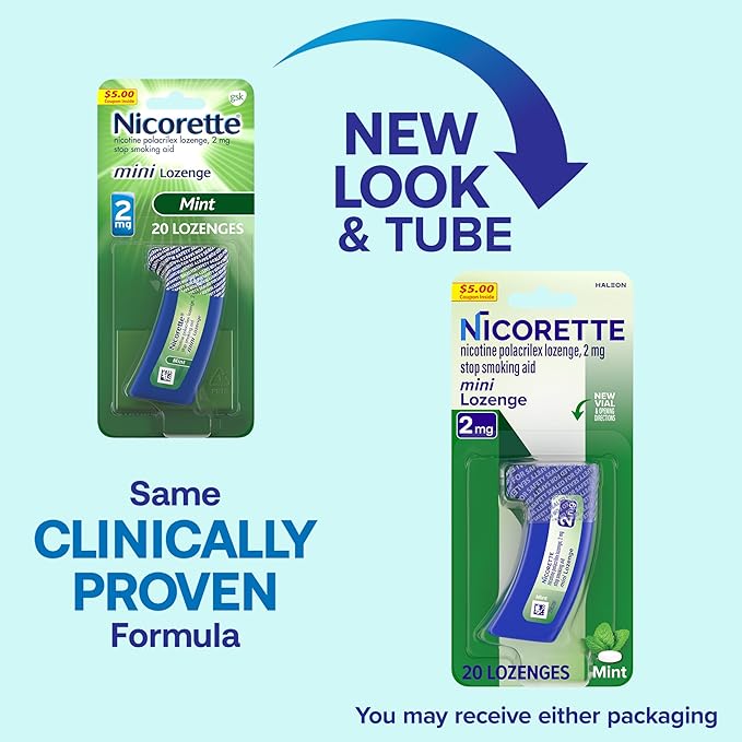 Nicorette 2 mg Mini Nicotine Lozenges to Help Quit Smoking - Mint Flavor Stop Smoking Aid, 20 Count