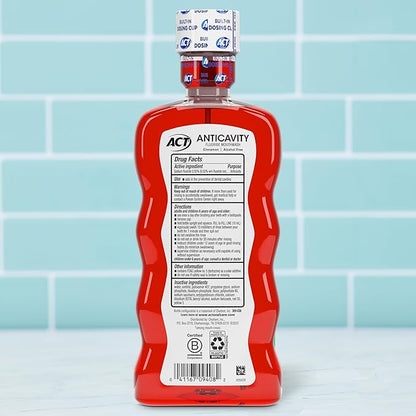 ACT Anticavity Zero Alcohol Fluoride Mouthwash 18 fl. oz., With Accurate Dosing Cup, Cinnamon (Pack of 1)