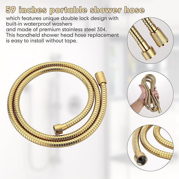Shower Hose Replacement for Grohe 28143000 59" Metal Longlife Shower Hose,Replacement Shower Hose Suitable for Use with Any GROHE Hand Shower,Durable Metal Construction (Gold)