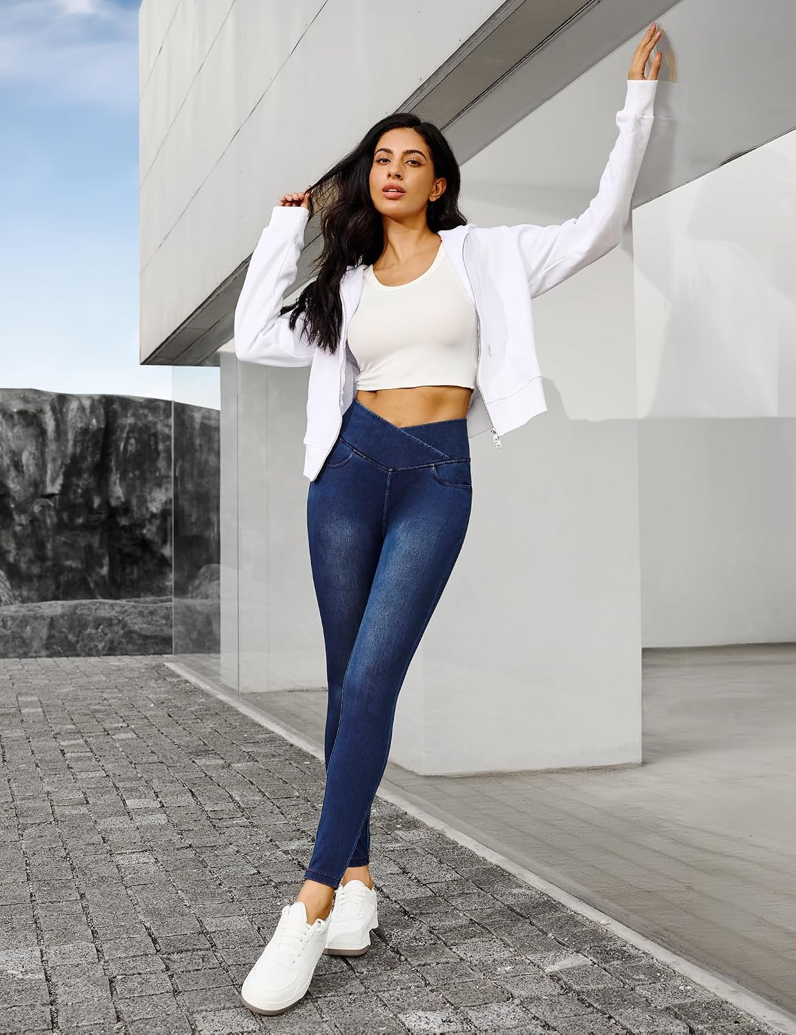 IUGA Stretchy Skinny Jeans for Women High Waist Pull on Jeggings Sweatpant Jeans Tummy Control Jean Leggings with Pockets.