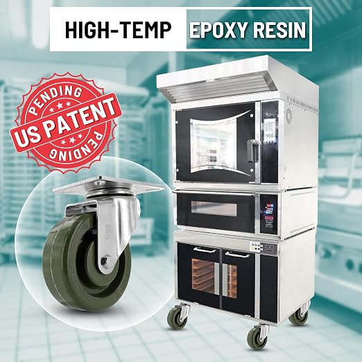 Original Patented High Temperature Oven Rack Caster, 4" x 1-1/2" Green Epoxy Wheel, Swivel Plate 3-1/8" x 4-1/8", 500 lb Capacity, -20 F to 475 F, Food Safe, Z20P2431NGD (Used. Item has cosmetic scratches)