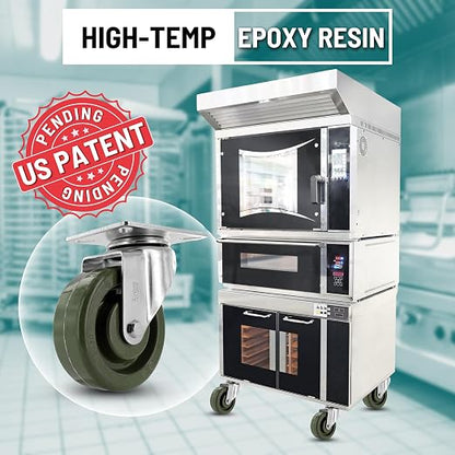 Original Patented High Temperature Oven Rack Caster, 4" x 1-1/2" Green Epoxy Wheel, Swivel Plate 3-1/8" x 4-1/8", 500 lb Capacity, -20 F to 475 F, Food Safe, Z20P2431NGD (Used. Item has cosmetic scratches)