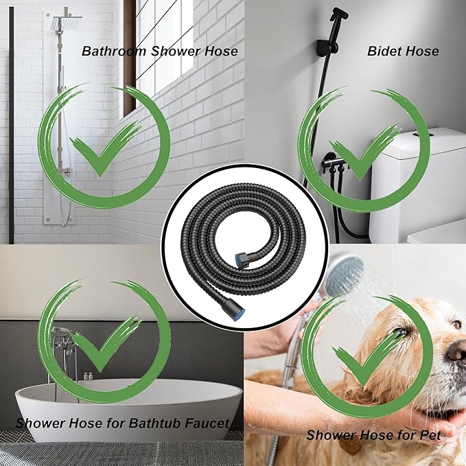 59 Inch Matte Black High Pressure Explosion Proof Shower Hose Replacement for Shower Head, Flexible and Durable Stainless Steel Shower Hose Extension for Bathing Cleaning