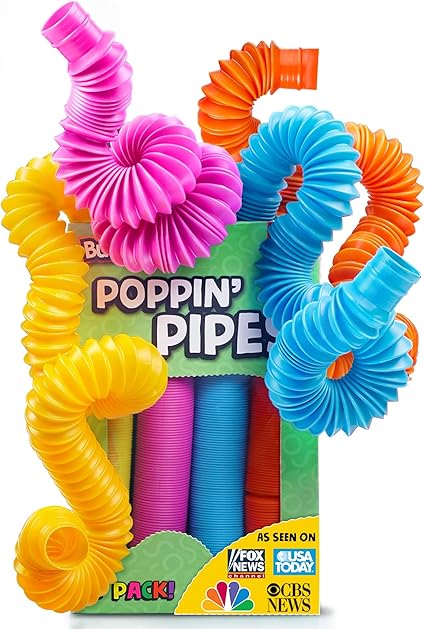 BUNMO Easter Basket Essentials - Pop Tubes - Sensory Toys - Toddler Toys - Imaginative Play  Encouraging Creative Play - Easter Basket Stuffers - Non-Mouthable Toy 3 - 4 Pack Large