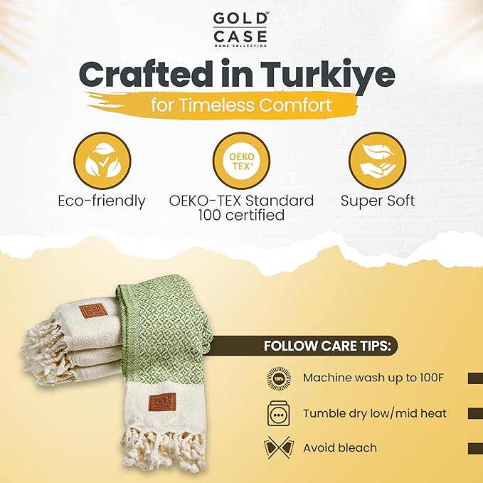 Gold CASE Turkish Hand Towels for Bathroom Set of 4 – 20 x 40'' – 100% Cotton Bathroom Towels – Aphrodite Kitchen Small Towel for Spa, Face, Tea & Dishcloth – Decorative Patterned Weave – Pistachio