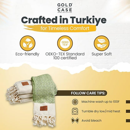 Gold CASE Turkish Hand Towels for Bathroom Set of 4 – 20 x 40'' – 100% Cotton Bathroom Towels – Aphrodite Kitchen Small Towel for Spa, Face, Tea & Dishcloth – Decorative Patterned Weave – Pistachio